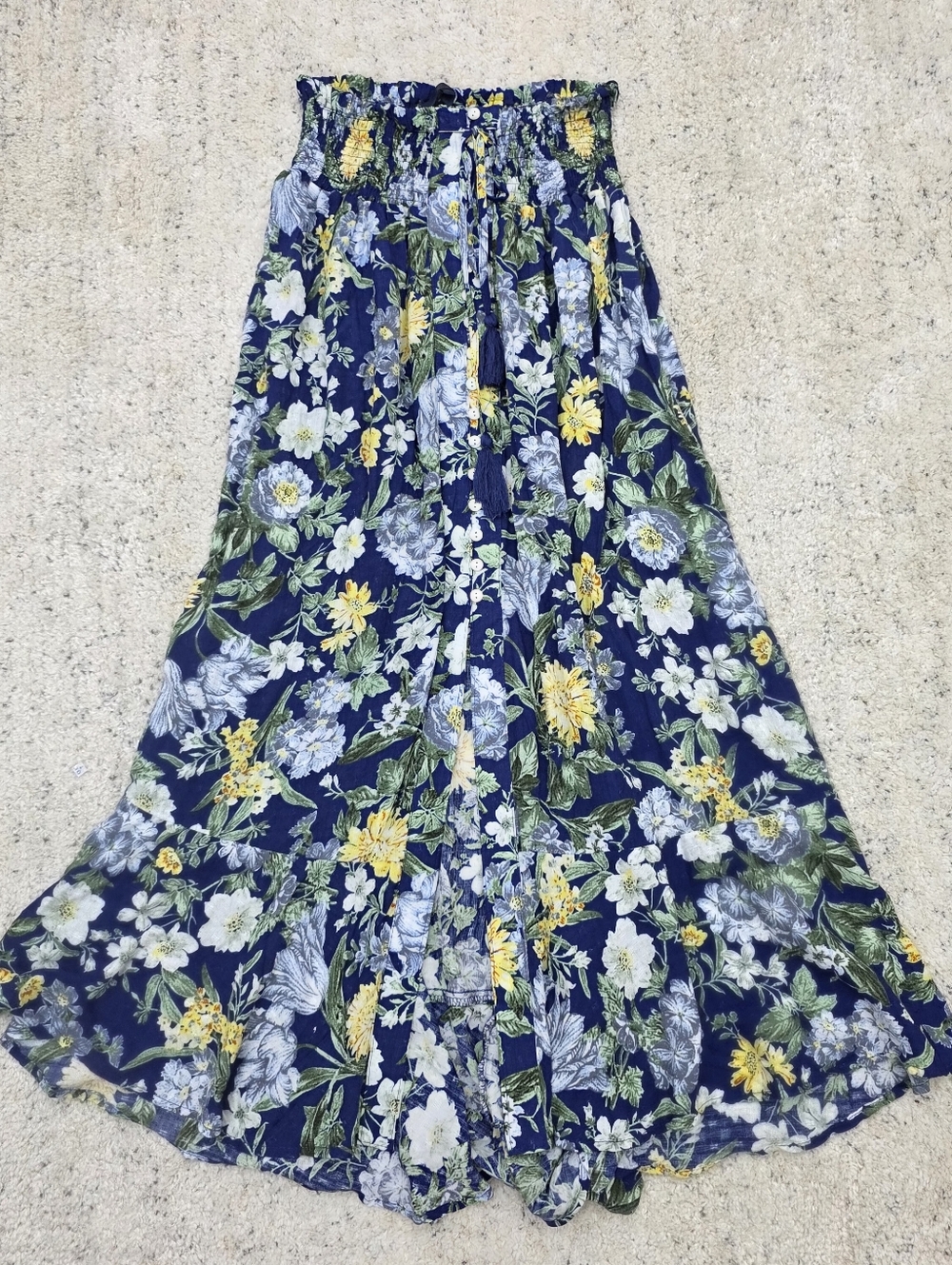Cynthia Rowley Navy Floral Maxi Skirt with Yellow & White Blooms